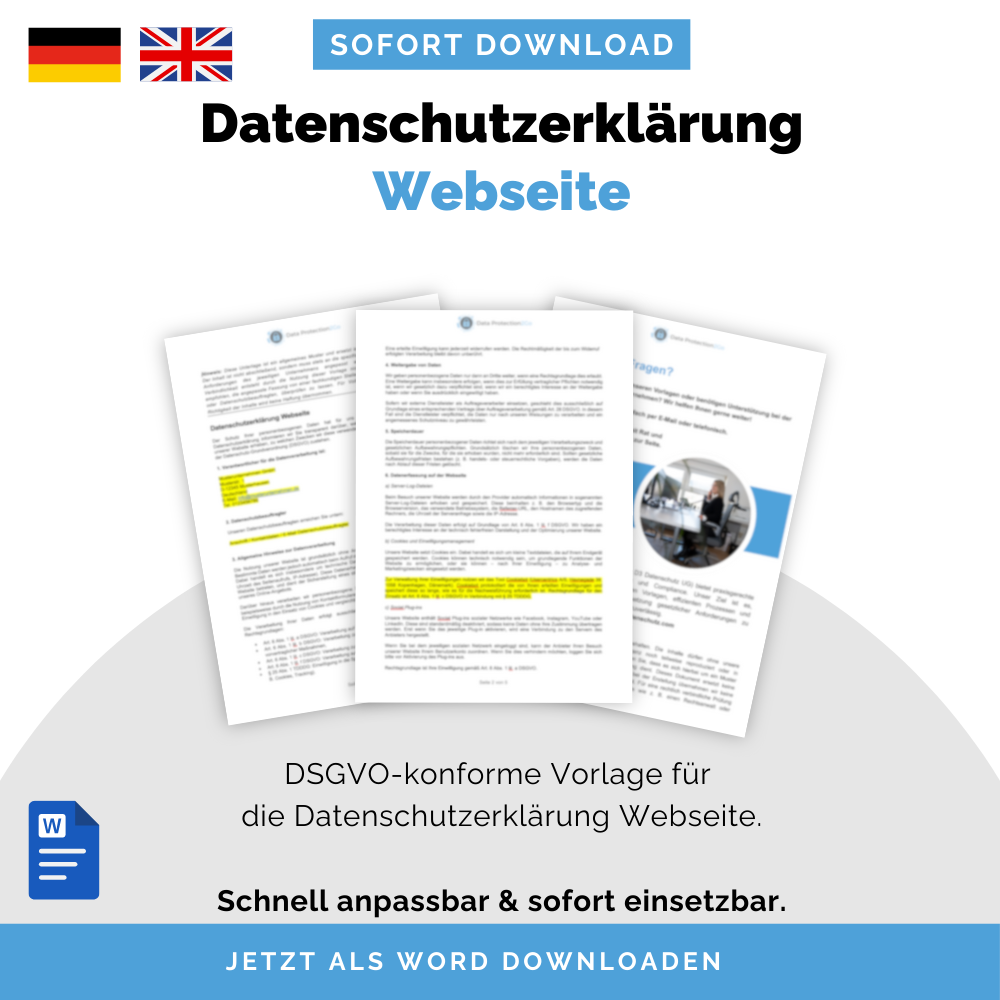 Vorlage Datenschutzerklärung Webseite | DSGVO-Muster Deutsch & Englisch | Sofort-Download