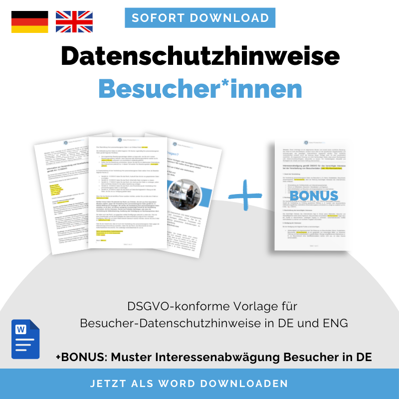 Besucher-Datenschutzhinweise Vorlage (DSGVO), Art. 13 DSGVO – Deutsch & Englisch | Sofort-Download, anpassbar