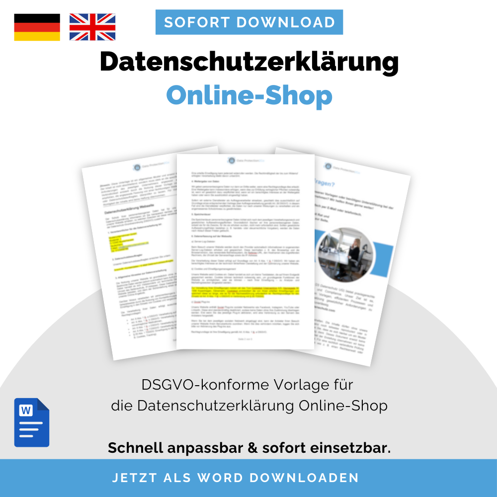 Vorlage Datenschutzerklärung Online-Shop | DSGVO-Muster Deutsch & Englisch | Sofort-Download