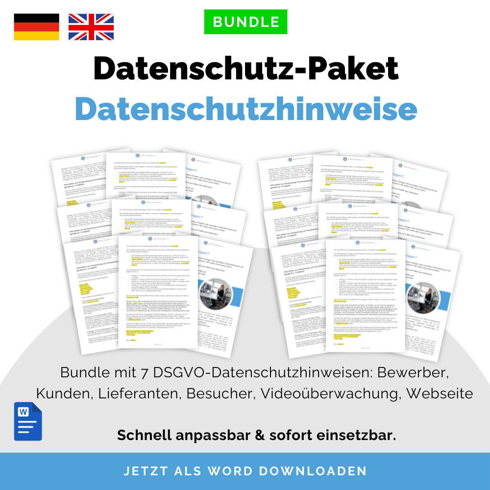 Datenschutzhinweise Paket | DSGVO-Bundle mit 7 Vorlagen | Sofort-Download