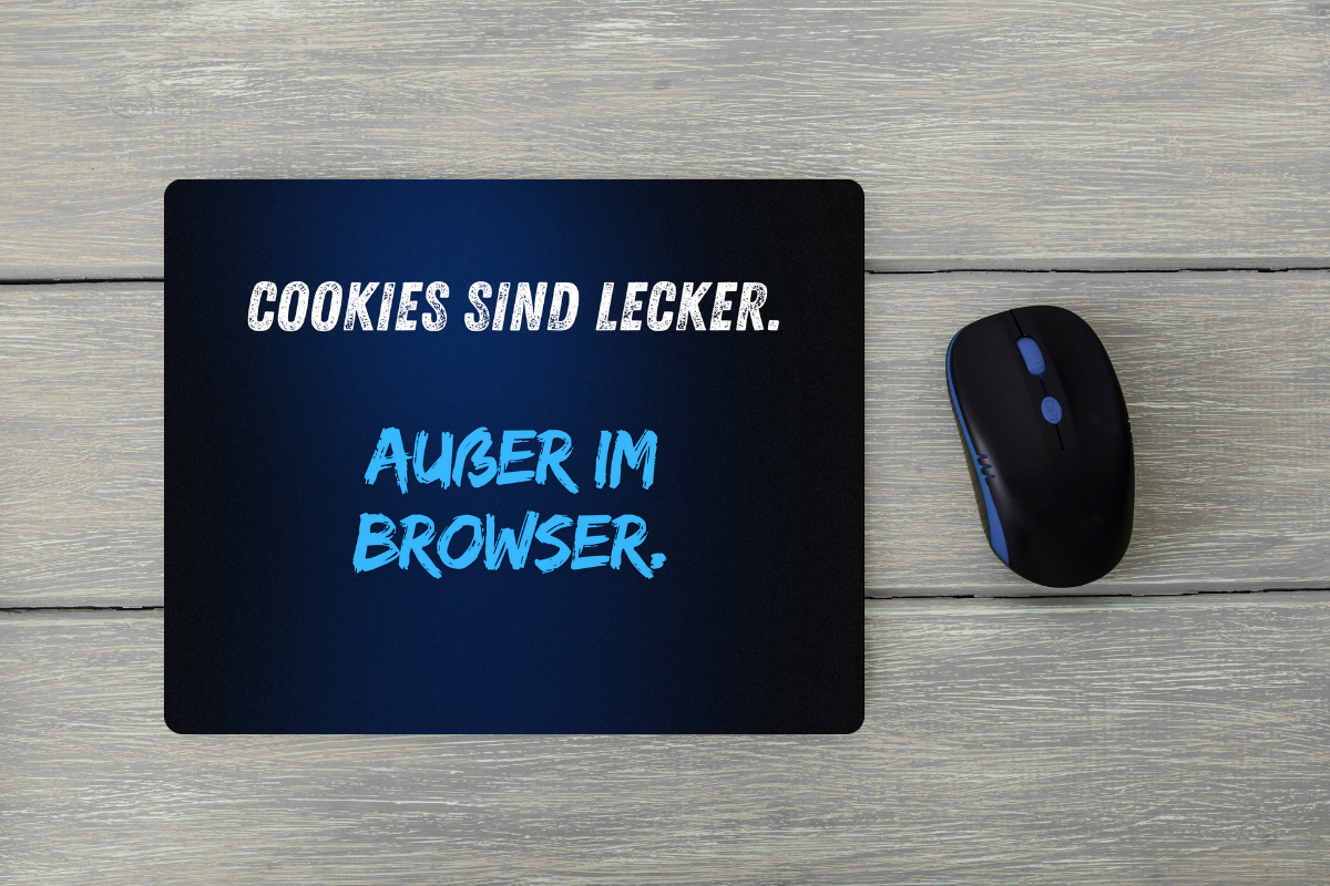 Mousepad mit Spruch | Textil-Mousepad 23x19 cm | rutschfest & farbig bedruckt | Geschenk Büro Home Office Gaming | Cookies sind lecker