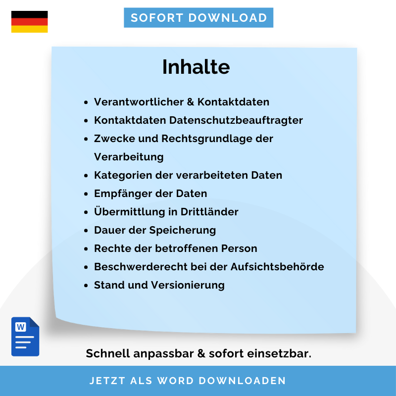 Bewerber-Datenschutzhinweise Vorlage (DSGVO) – Deutsch & Englisch | Sofort-Download, anpassbar