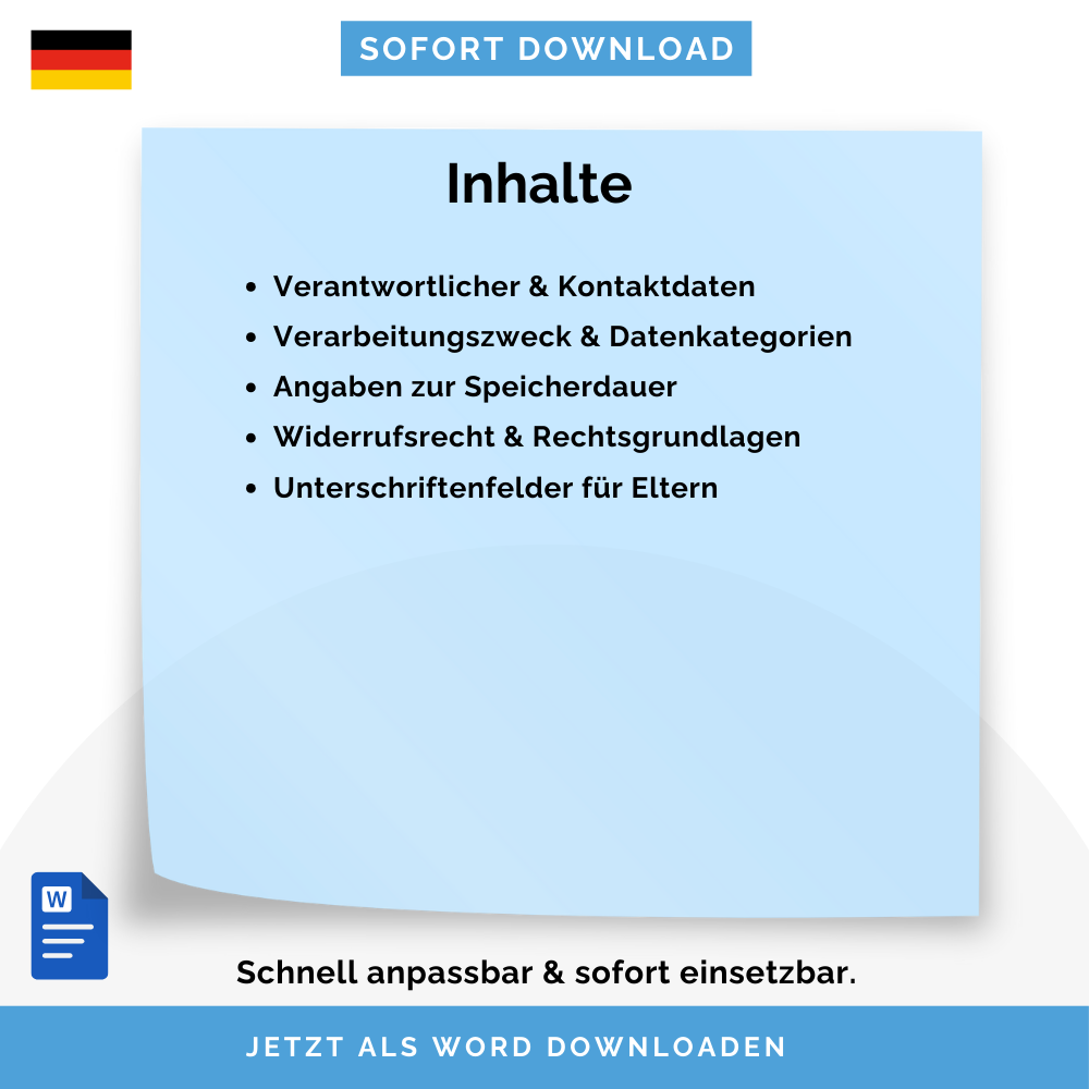 Einwilligungserklärung Tagespflege (DSGVO) – Deutsch | Sofort-Download