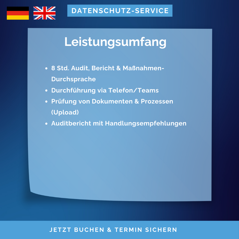 Digitales Datenschutzaudit – 8 Std. DSGVO-Analyse & Maßnahmen - Deutsch & Englisch