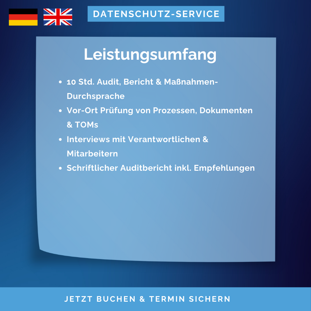 Datenschutzaudit vor Ort – 10 Std. DSGVO-Prüfung & Beratung im Unternehmen