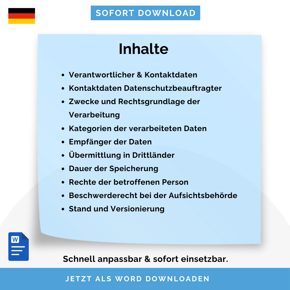Bürger-Datenschutzhinweise Vorlage (Rathaus/Verwaltung) (DSGVO), Art. 13 DSGVO – Deutsch & Englisch | Sofort-Download, anpassbar