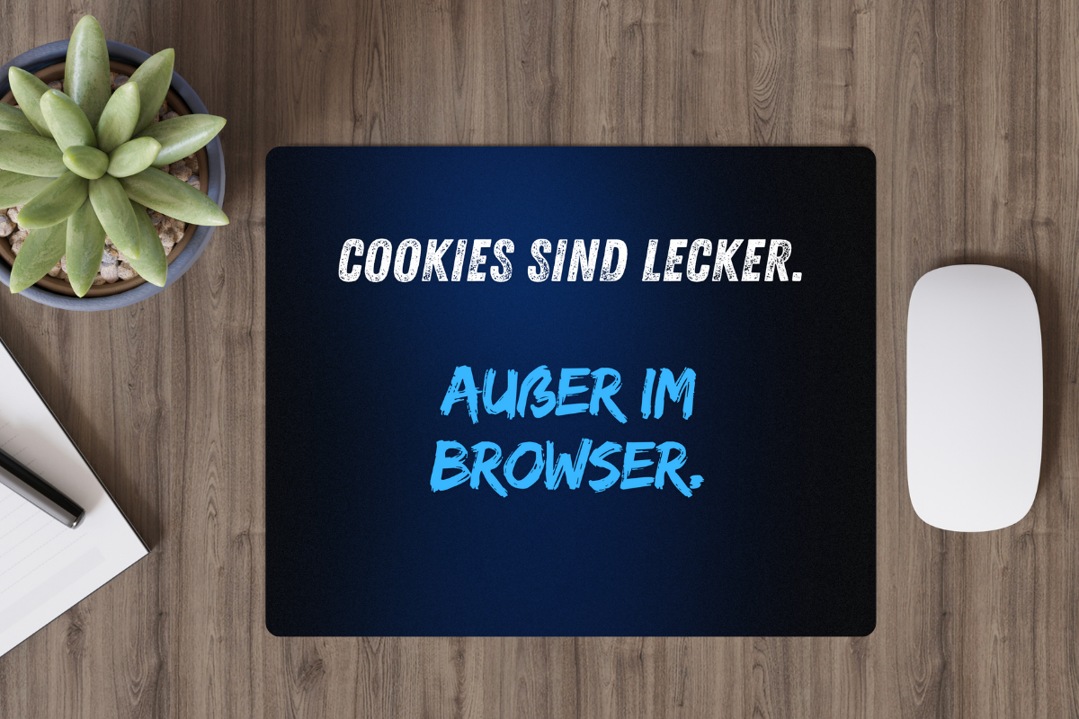Mousepad mit Spruch | Textil-Mousepad 23x19 cm | rutschfest & farbig bedruckt | Geschenk Büro Home Office Gaming | Cookies sind lecker