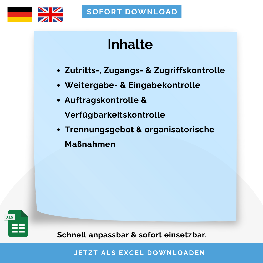 Vorlage Technische & Organisatorische Maßnahmen (TOMs) | DSGVO-Muster mit 400 Beispielen | Sofort-Download, anpassbar