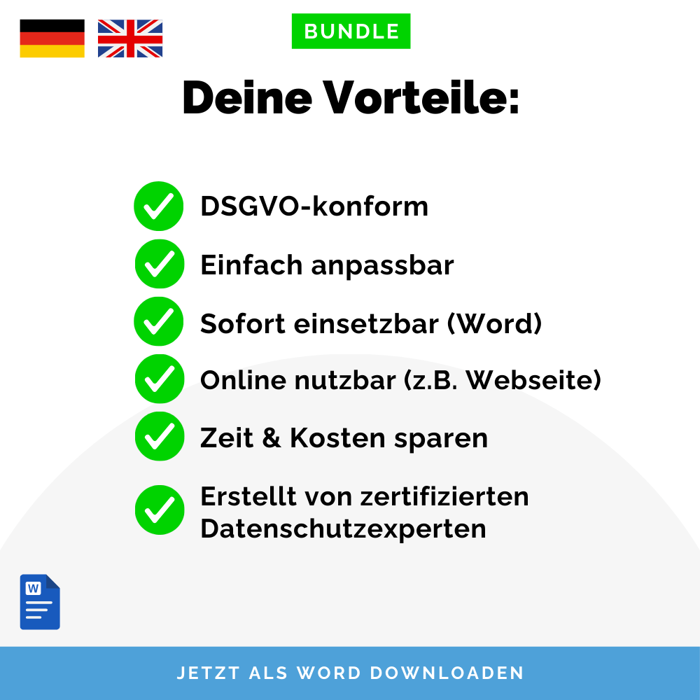 Datenschutzhinweise Paket | DSGVO-Bundle mit 7 Vorlagen | Sofort-Download