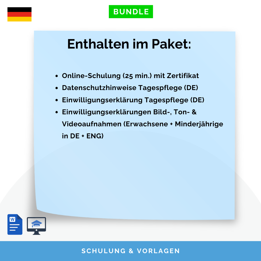 Datenschutz-Paket Tagespflege (Bundle) – Schulung + Vorlagen | DE